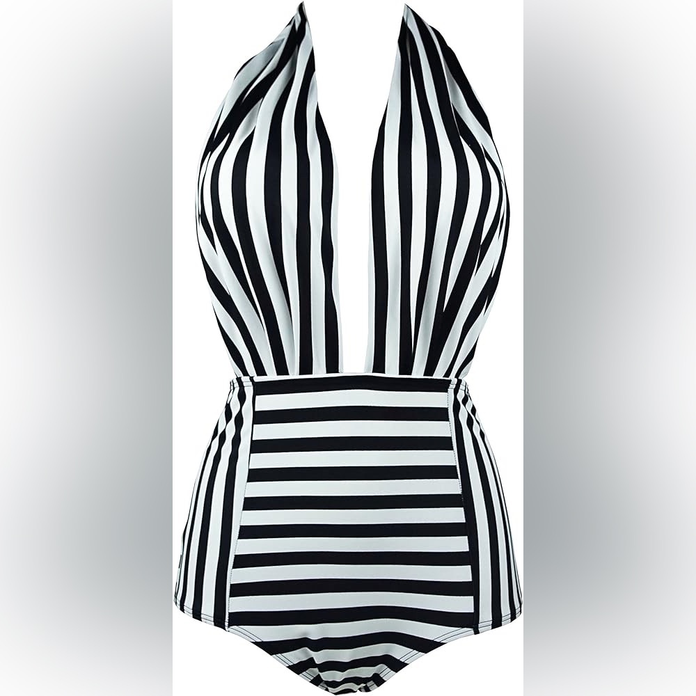 Black and White Striped Swimsuit
